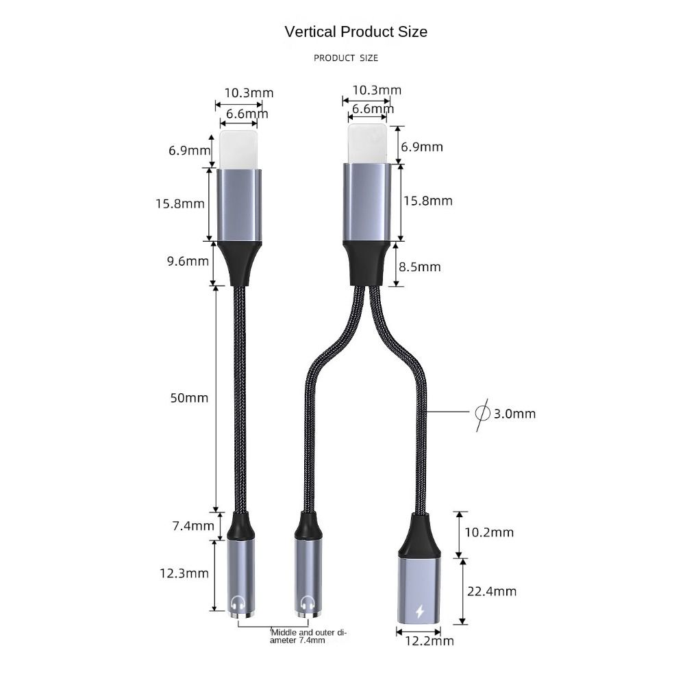 AUX-Kabelsplitter, 3 5 mm Klinke, 2-in-1-Audio--Adapter, IOS auf 3,5 mm Stecker auf Buchse, Musik hören, AUX-Buchse, Kopfhörer