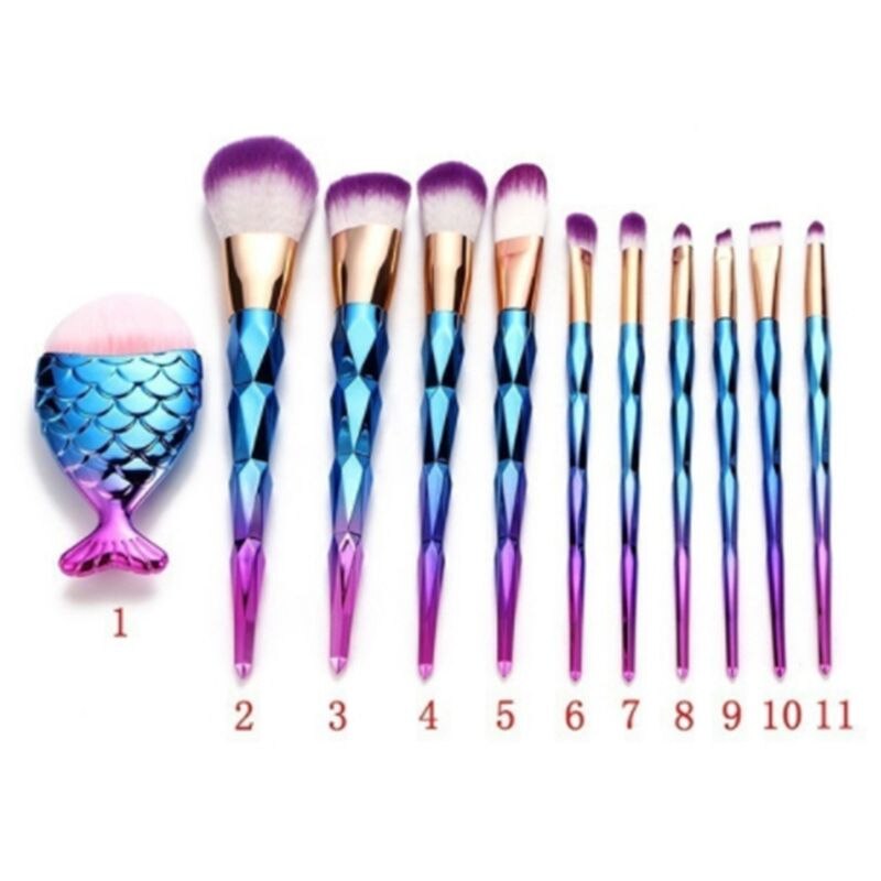 Zeemeermin visstaart make-up kwastenset oogschaduw eyeliner foundation foundation concealer blend kwast beauty cosmetica 11 stuks/sets