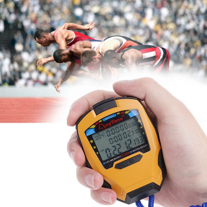 Cronometro professionale 3 Righe 100 Giri di 1/1000 Secondi Digitale di Sport Contatore Timer Professionale Atletica Cronometro