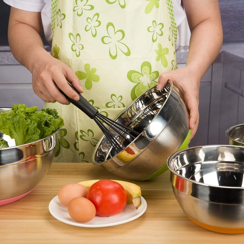 5 stk blandeskåle rustfrit stål salatpotter madopbevaring køkkenskåle til madlavning bagning servering  (1.5/2/2.5/3.5/4.5qt)