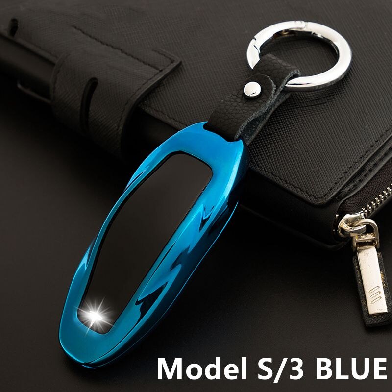 Autosleutelhoes van zinklegering voor tesla model s, model 3 en model x, sleutelbeschermer, passend bij accessoires: Model-s -3 blauw