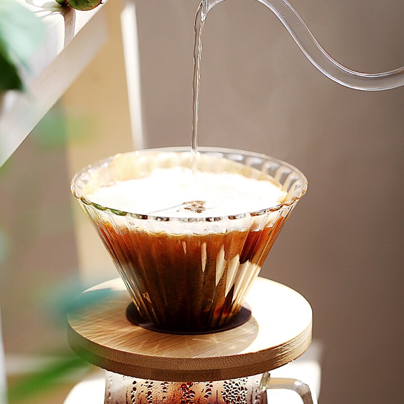 Glass Coffee Funnel Dripper Wooden V60 Brackets Glass Coffee Funnel Dripper Glass Coffee Filter Reusable Coffee Filters