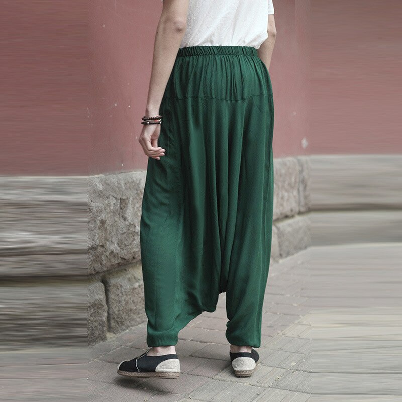 Kung Fu orientalne spodnie Hakama tradycyjna chińska odzież dla mężczyzn Wushu lniane szerokie nogawki luźne spodnie męskie skrzydła Chun kostiumy