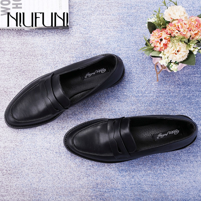 Classique rétro mocassins bout carré femmes sandales en cuir chaussures de mariage bureau NIUFUNI plat bateau chaussures pour femmes Mocasines