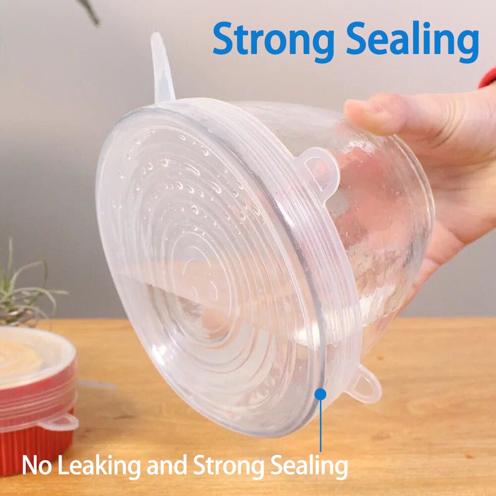 Alibeans 6 stuks/set voedsel siliconen afdekdop universele siliconen deksels voor kookgerei kom herbruikbare rekdeksels keukenaccessoires