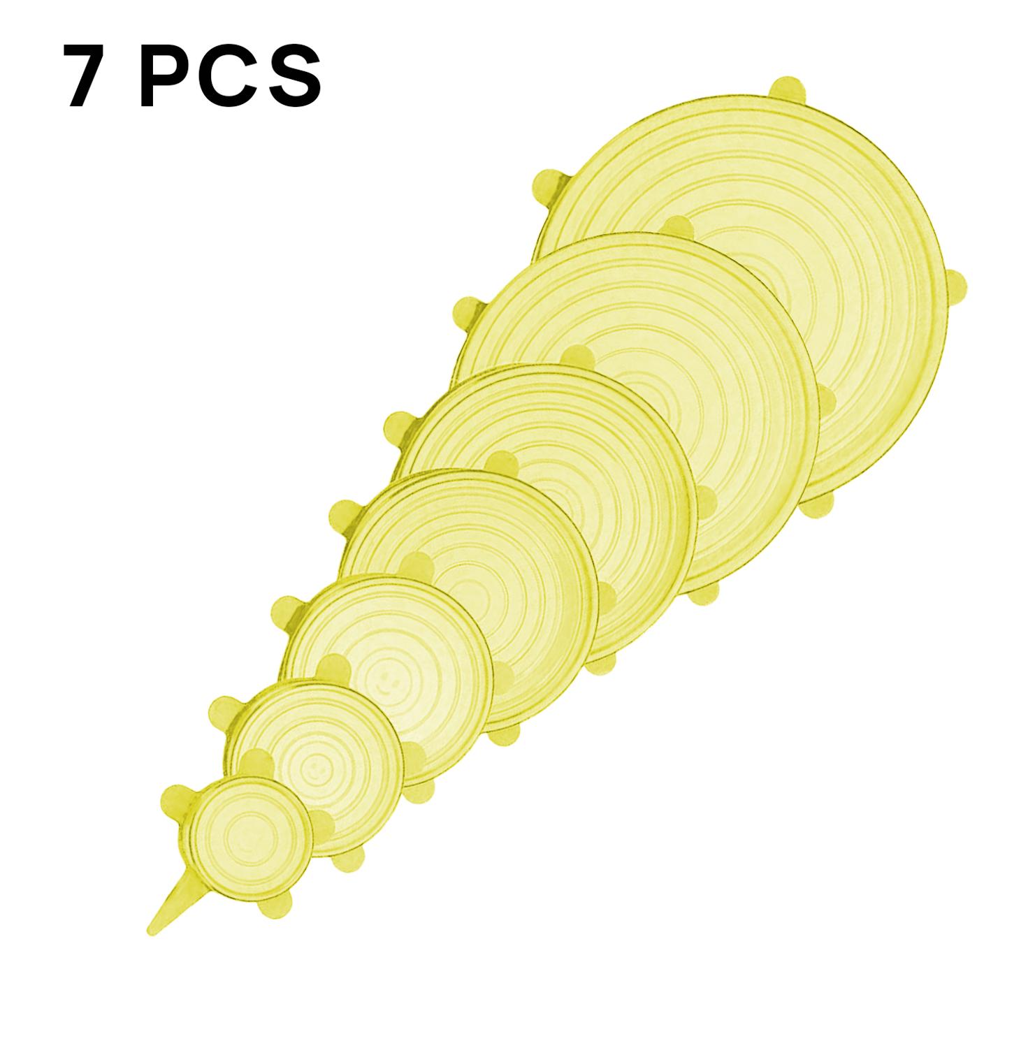 7PCS XXL Reusable Silicone Caps Food Cover Adjustable Stretch Bowl Lids Kitchen Wrap Seal Fresh Keeping Cookware Accessories: 7pcs yellow