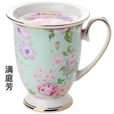 Koffie Mok Met Deksel 300Ml Wit Bone China Porselein Thee Kopjes Met Deksel Luxe Dessert Schotel Engeland Middag thee Mok: 5