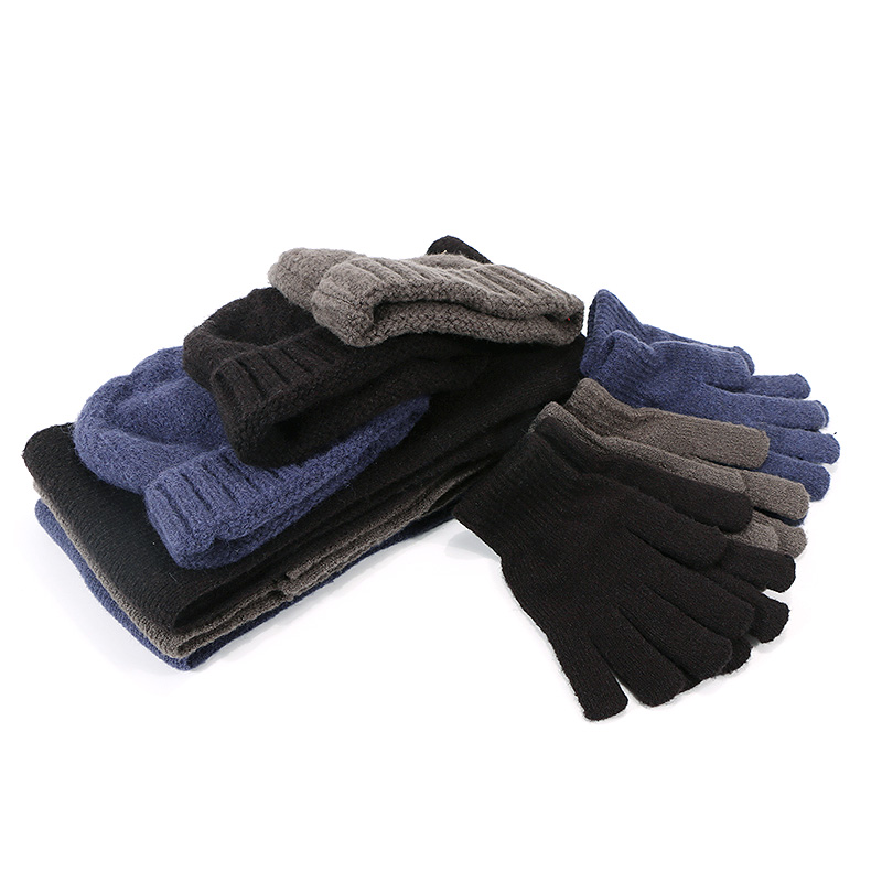Sjaal Beanie Hoed Handschoenen Set Drie Stuk Winter Outdooor Warme Sjaal Muts Set Mannen Unisex Mode Gebreide mutsen Set