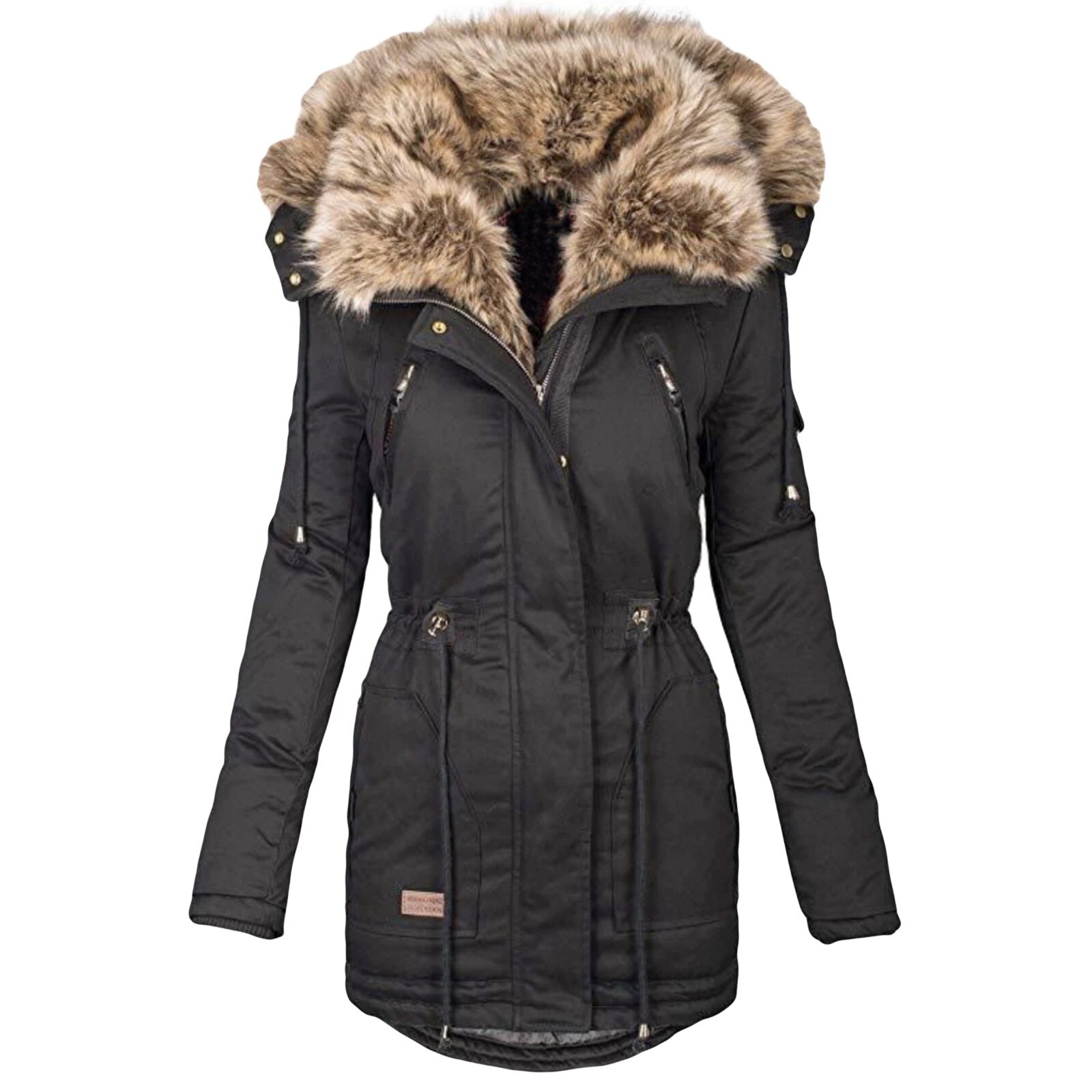 Manteau Long rembourré en coton pour femme, manches longues, couleur unie, capuche, vêtements d'extérieur, fourrure, polaire, # T2G