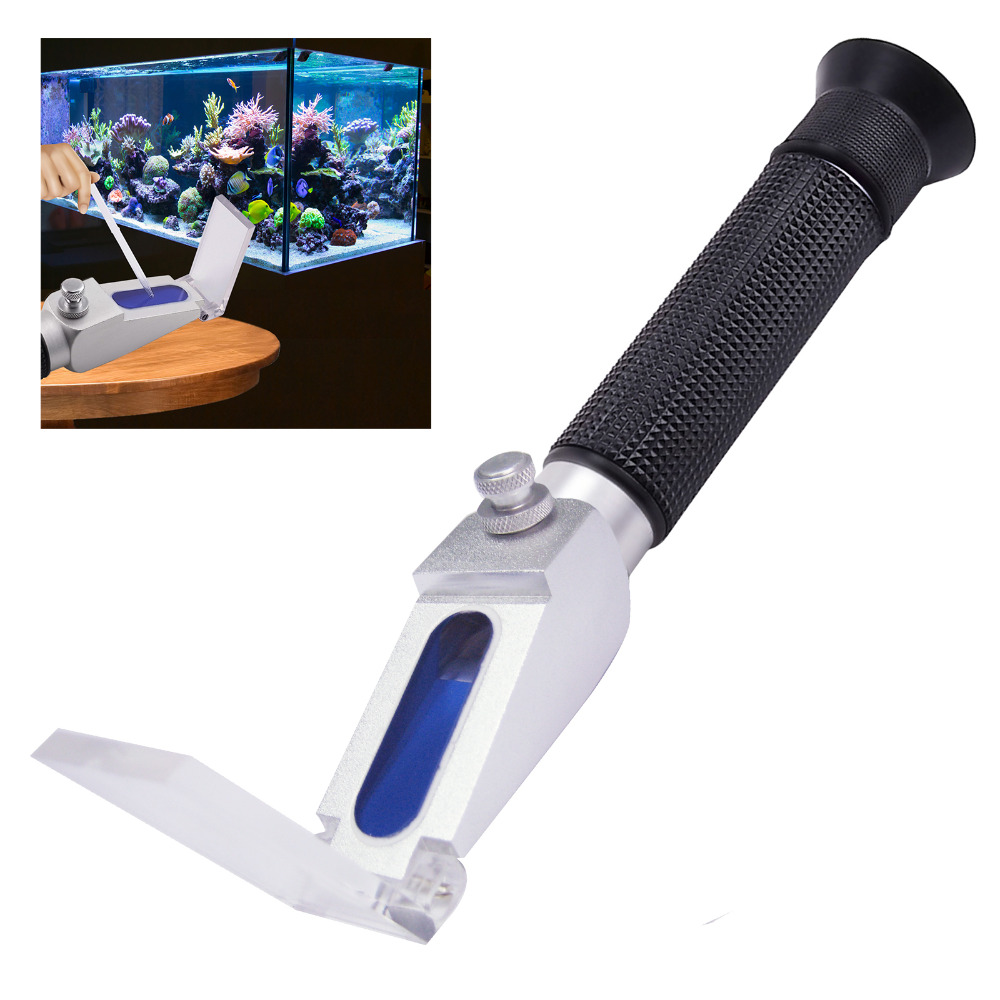 Portable Handheld Salinity Refractometer 0-10% with ATC Aquarium Salt Hydrometer + Built-in Calibration Knob