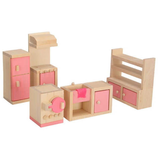 Wooden Delicate Dollhouse Furniture Toys Set Pretend Play Simulation Furniture Toy Dressed Pretend Dolls: 5pcs kitchen