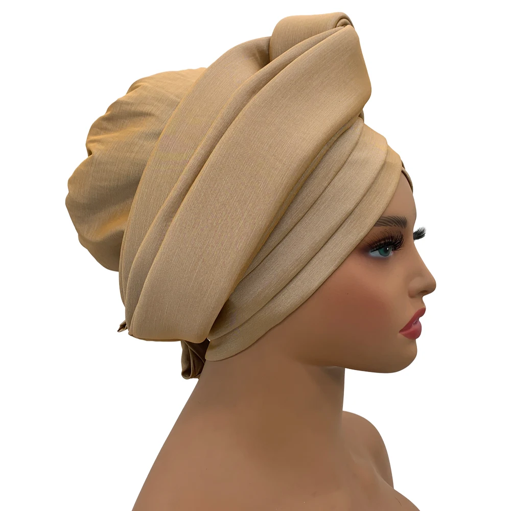 Nigeria Rohseide Autogele Headtie Hochzeit Party Kopfbedeckung Turbante Afrikanische Dame Kopfwickel Geknotete Turban Kappe für Frauen