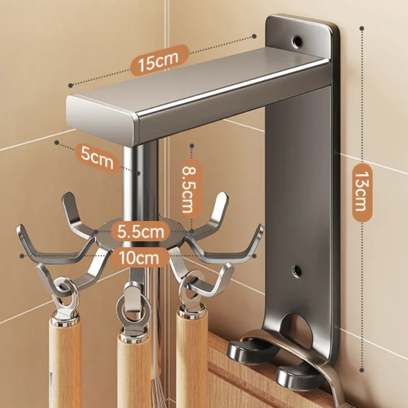Estantes giratorios para cucharas de cocina, estante de almacenamiento de utensilios de cocina con soporte de carga fuerte, estante para cucharas y espátula montado en la pared no perforado para el hogar: Negro