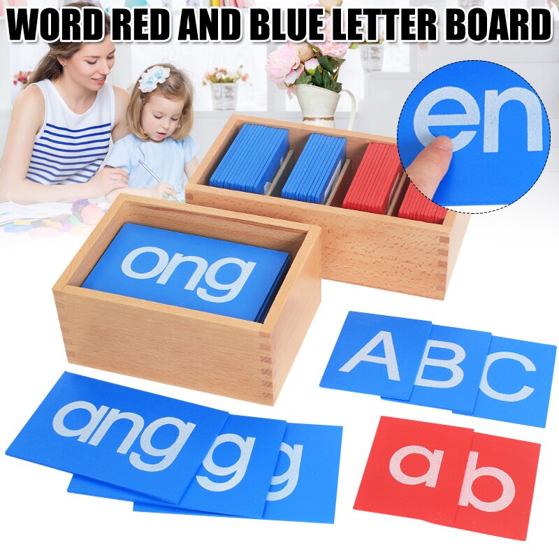 Early Childhood Education Teaching Aids Red And Blue English Letter Card Sandpaper Letters For Toddlers Wooden Box Set M