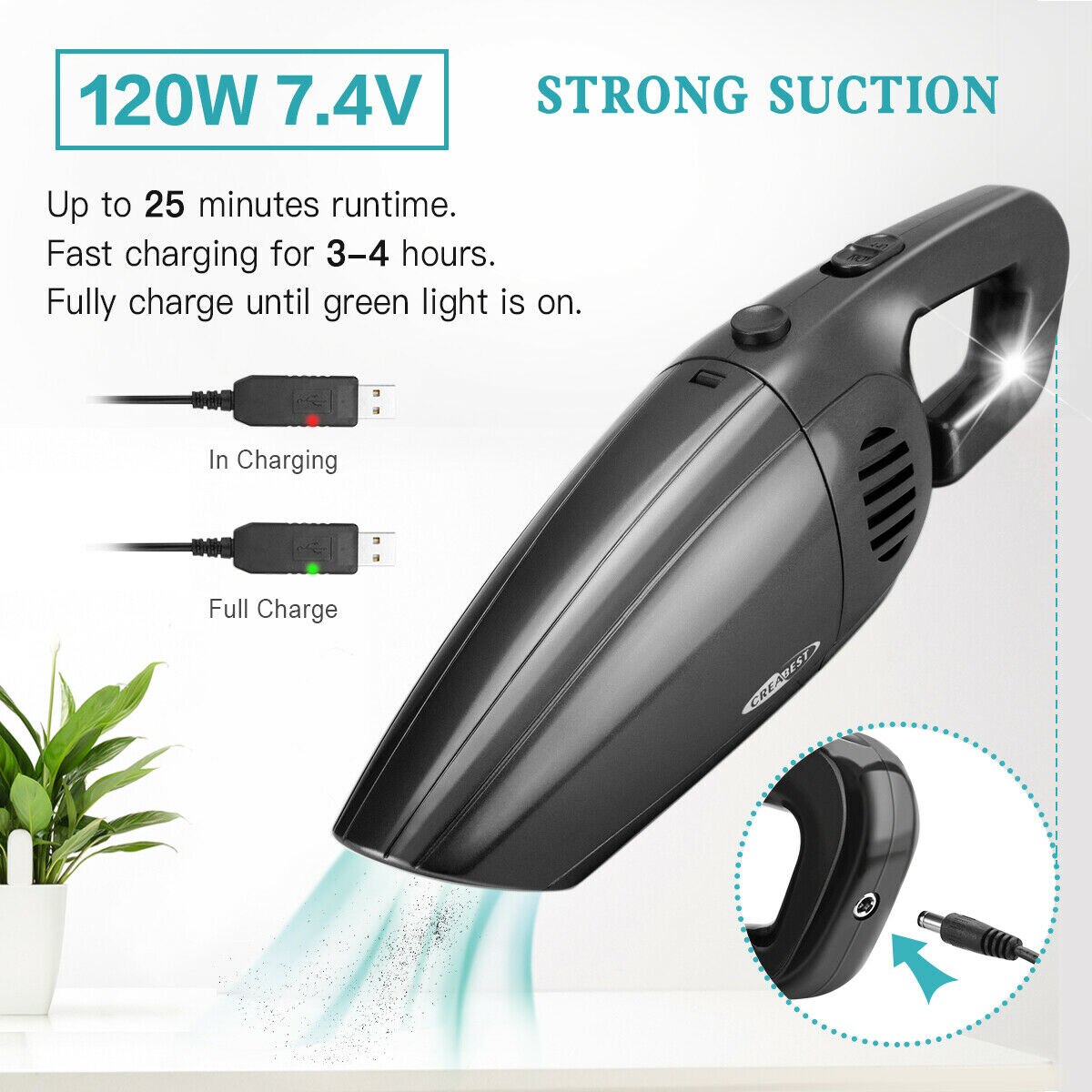 9000pa Portable HandHeld Vacuum Cleaner Cordless Home Car Pet Hair Rechargeable Car Vacuum Cleaner Wet&Dry 120W Cleaner