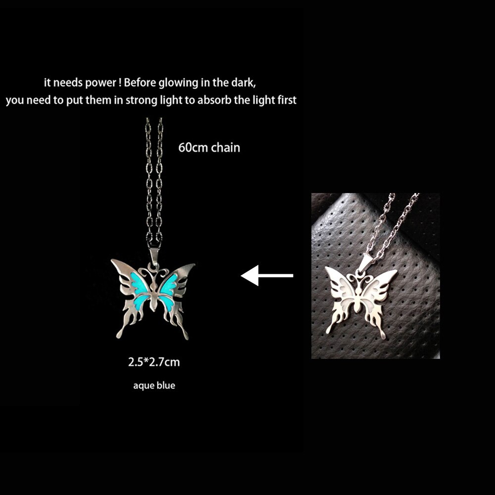 Shining CZ Cute Butterfly Pendant Charm Clavicle Choker Butterfly Necklace for Jewelry Women Girl: Glow in dark