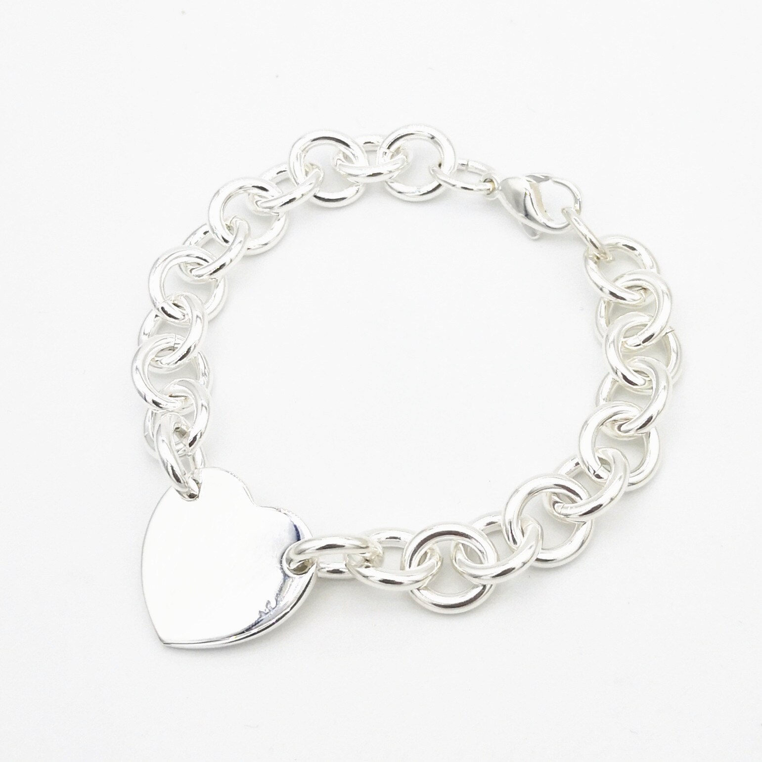 Ms S925 pure silver classic heart-shaped tags o-type chain silver bracelet jewelry lovers festival day