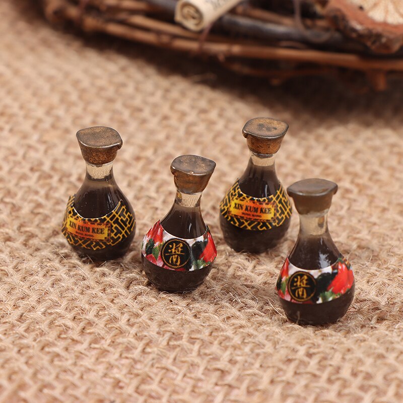 4 Stks/zak 1/12 Schaal Dollhouse Miniatuur Japanse Sojasaus Pretend Voedsel Speelgoed Accessoires