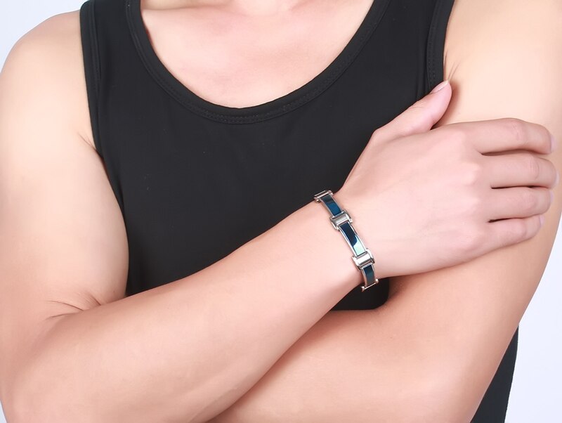 ZORCVENS Healthy good for body men magnetic bracelets & bangles stainless steel body care blue bracelet men for friendship