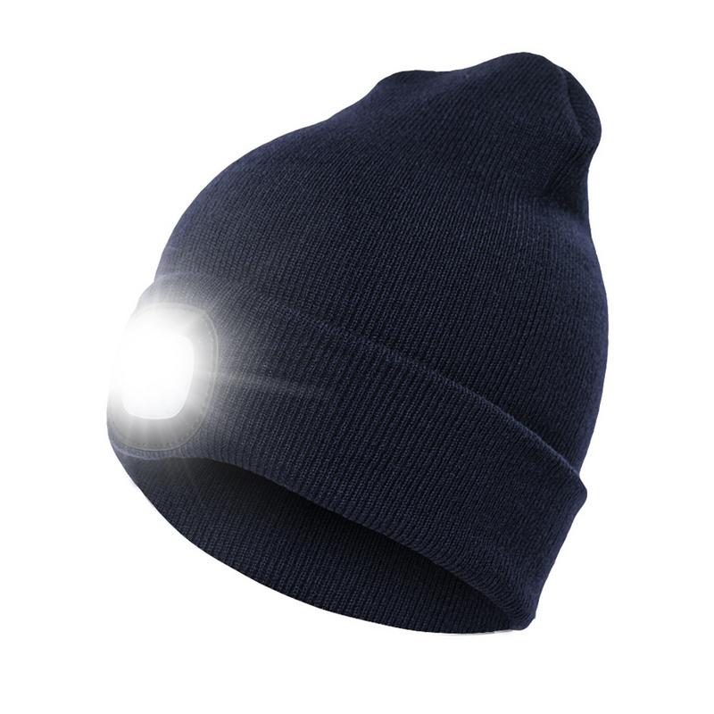 Unisex beanie led tændt kasket udendørs fiskeri løb strikket beanie hat led flash camping klatring cap vinter varm strikket hat: Marine blå