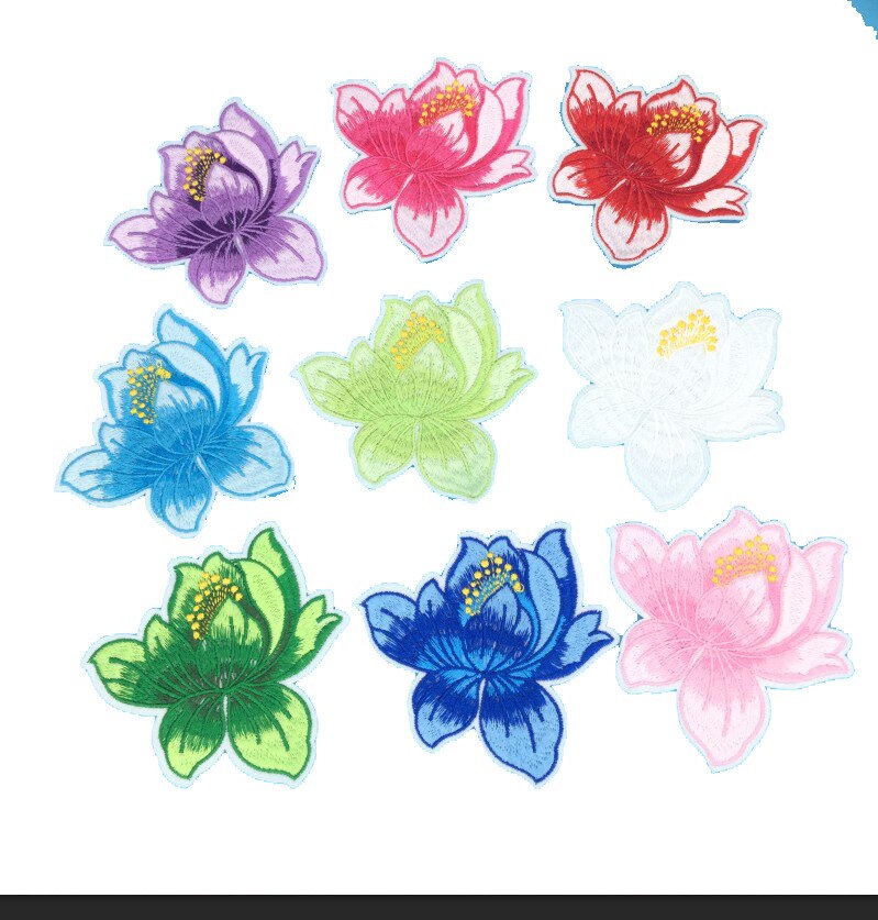 1 stk lotusblomst broderede strygemærker til tøj gør-det-selv-striber tøj patchwork-klistermærke brugerdefinerede blomster applikationsmærke
