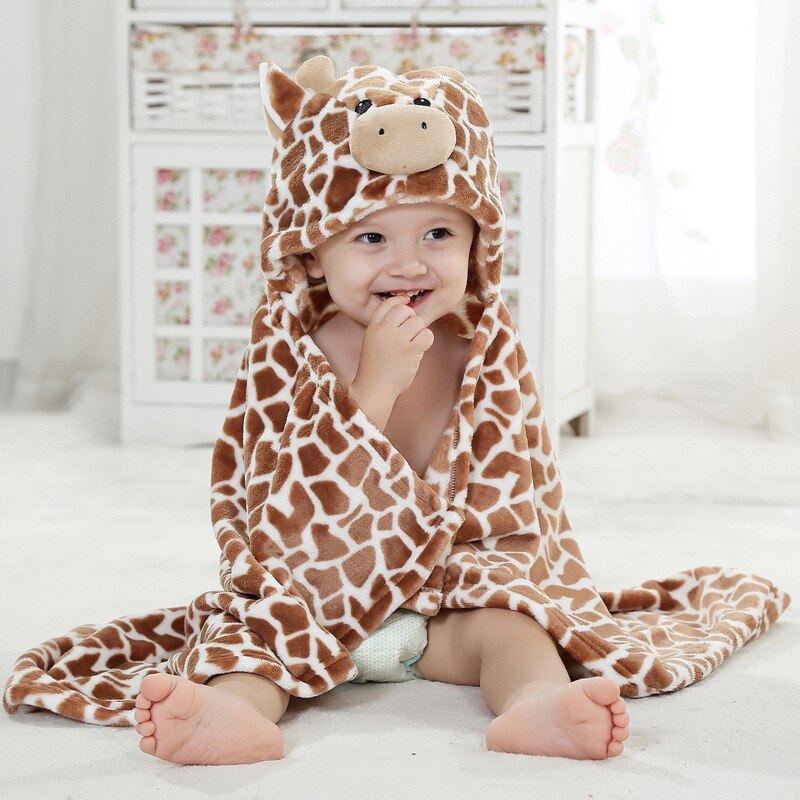 Infant Newborn Baby Giraffe Bear Shaped Bathrobe Towel Blanket Washcloth Cute Baby Cartoon Hooded Bath Towel Soft