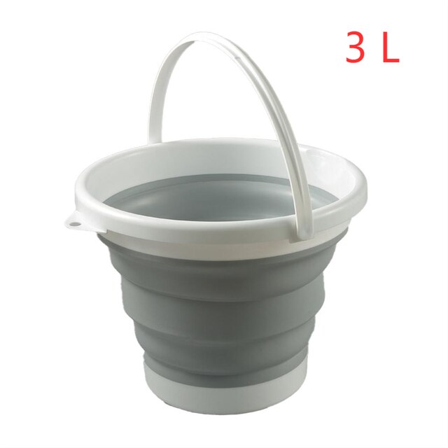 3L/5L/10L Collapsible Bucket Portable Folding Bucket with Handle Car Washing Bucket Children Outdoor Fishing Travel Home Storage: 3L-gray