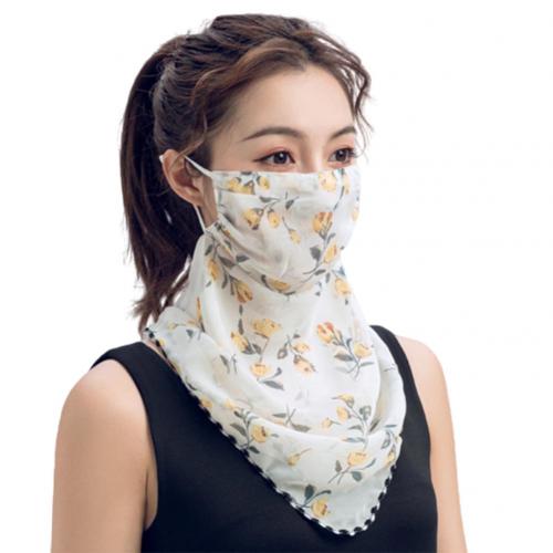 Rose Flower Women Summer Chiffon Anti-UV Thin Veils Scarf Neck Face Cover Shawl: Yellow Peony