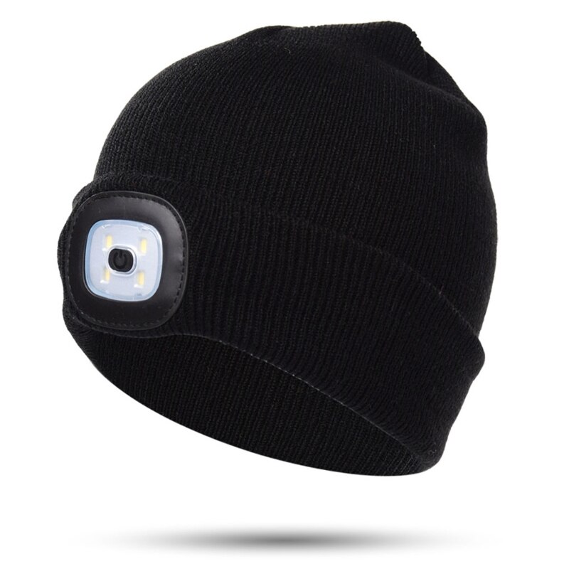 Gorro con luz LED recargable por USB para niños, gorro con 4 luces LED para iluminación nocturna, de alto brillo, ropa Ultra suave: BK