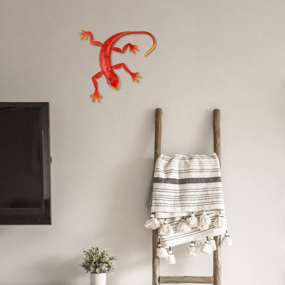 1pc metal gekko 3d væg kunst skulptur indretning indendørs udendørs hængende ornament