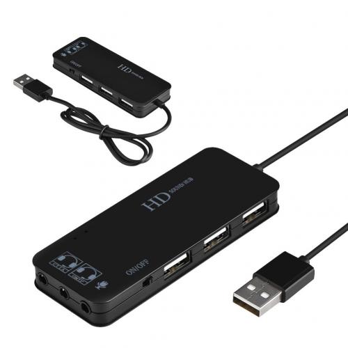 7.1 Channel USB2.0 Hub External Sound Card Stereo Audio Adapter Computer Audio 1 Into 2 Converter Multi-Jack Meet The Demand: black