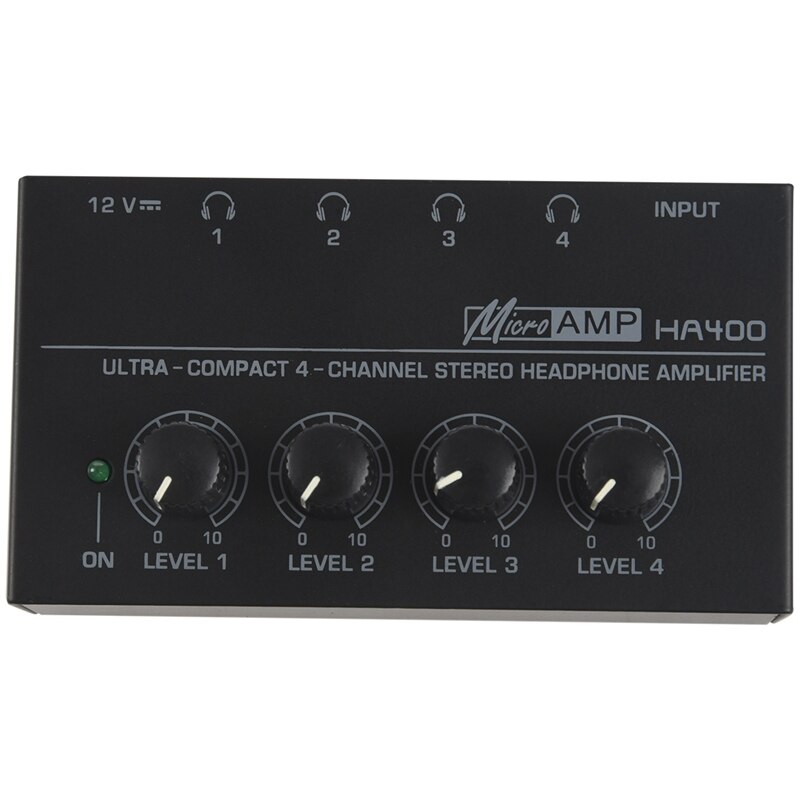 Eu Plug,Ha400 Ultra-Compact 4 Channels Mini Audio Stereo Headphone Amplifier With Power Adapter Black