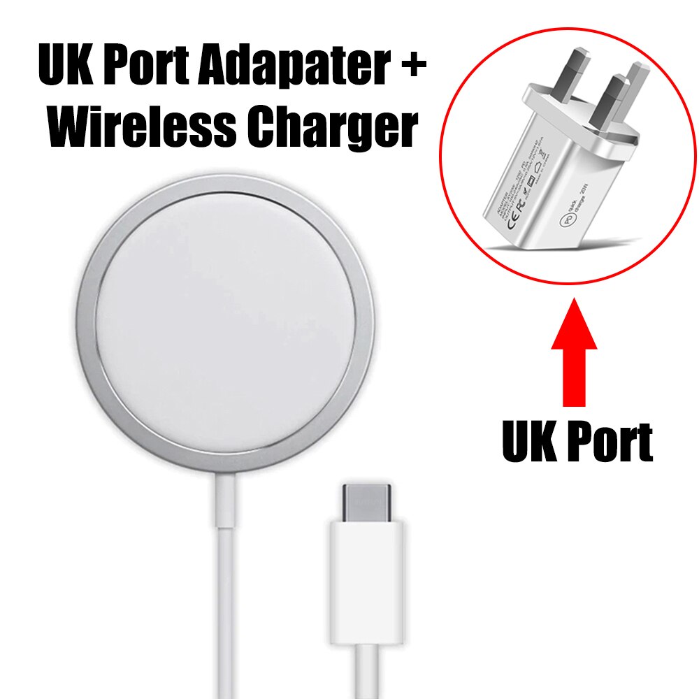 Original Wireless Charger for iPhone 12 Pro Max Magnetic Charger for iPhone 12 Pro Mini Wireless Charger USB C PD Adapter EU US: With UK Adapter