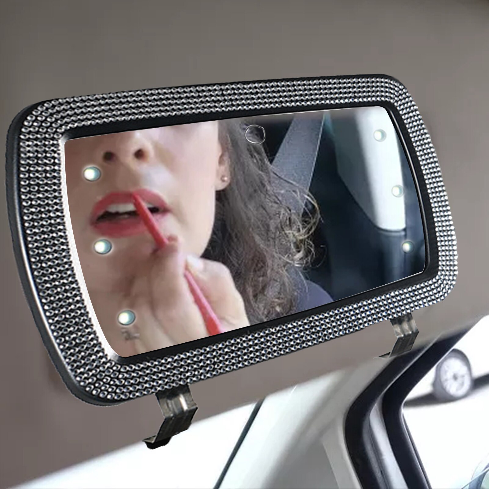 Espejo de tocador LED para coche, espejo de maquillaje con 6 luces, Universal, con batería integrada