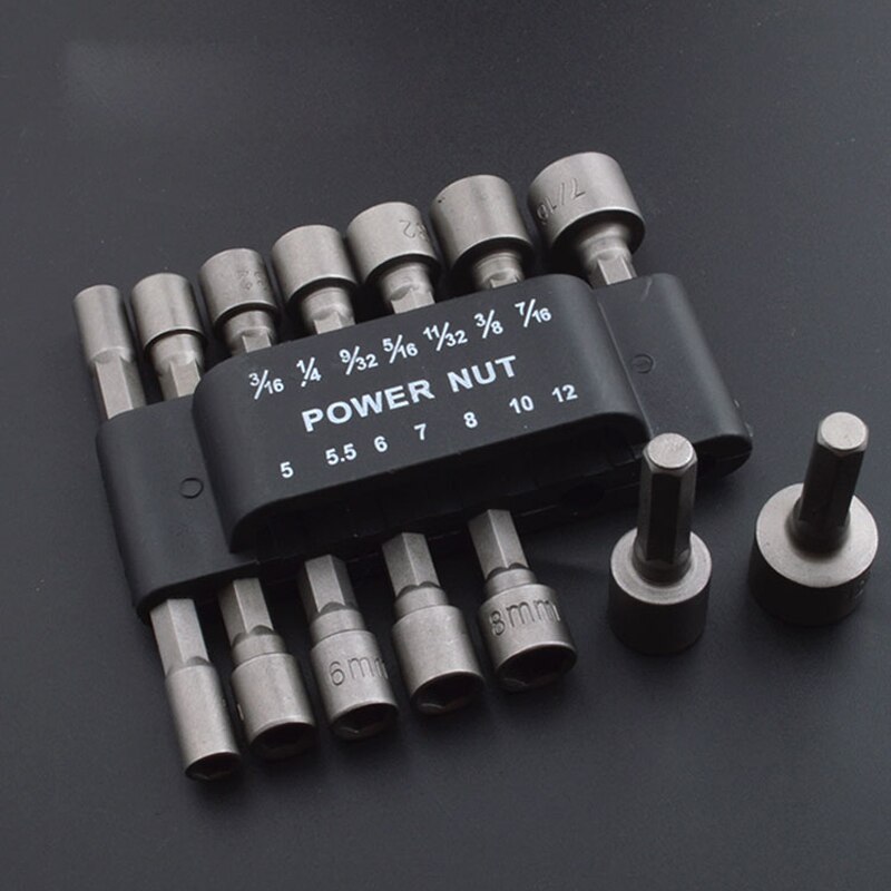 14Pcs/set 1/4&quot; Hex Shank Power Socket Adapter 5-12mm Metric Driver Drill Bit Socket Wrench Screw Magnetic Sleeve Driver Set