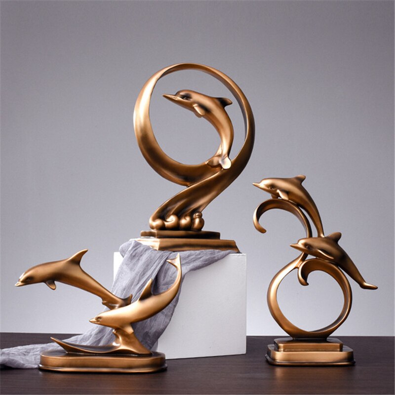 Resin Dolphin Crafts Animal Statues Home Office Restaurant TV Table Decorations European American Style