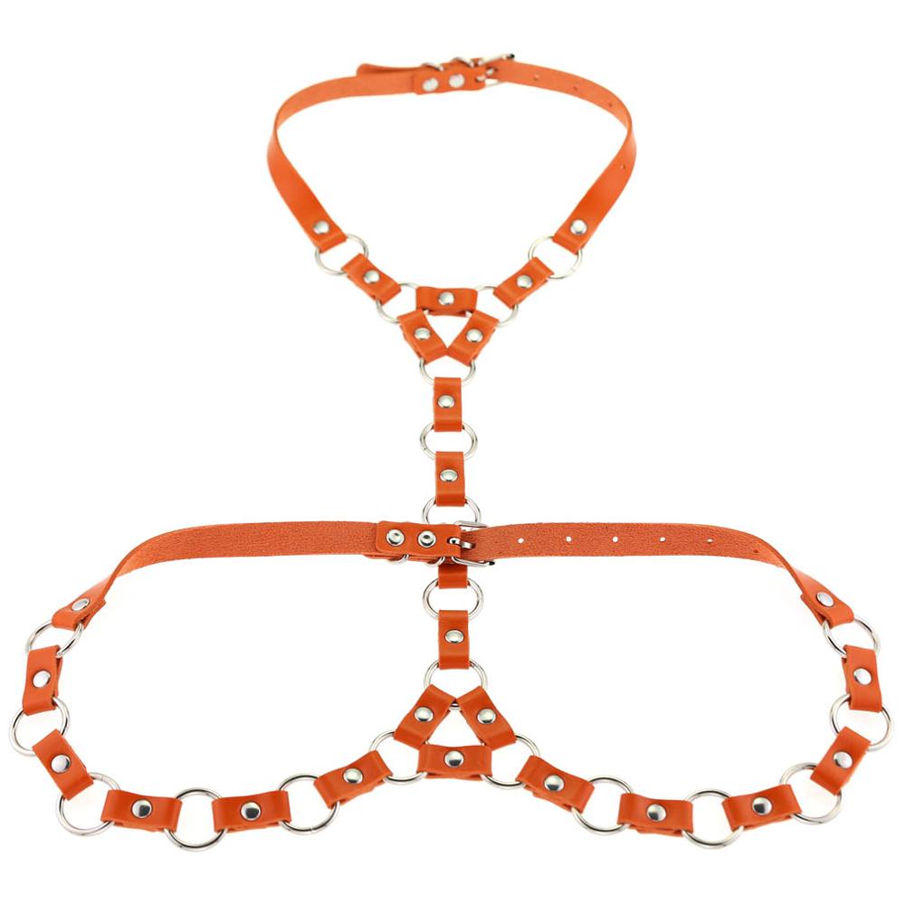 Mode Punk PU Lederen Harnas Body Met O-Ring Choker Bondage Taille Riemen: orange