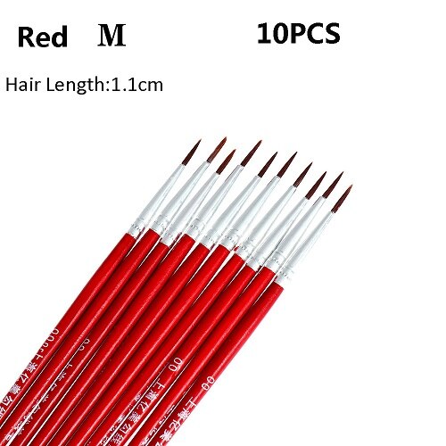 Juego de pinceles finos de nailon para pintura acrílica, pincel fino para pintar a mano, suministros de arte, bolígrafo para dibujo artístico, 10 unidades: Red M