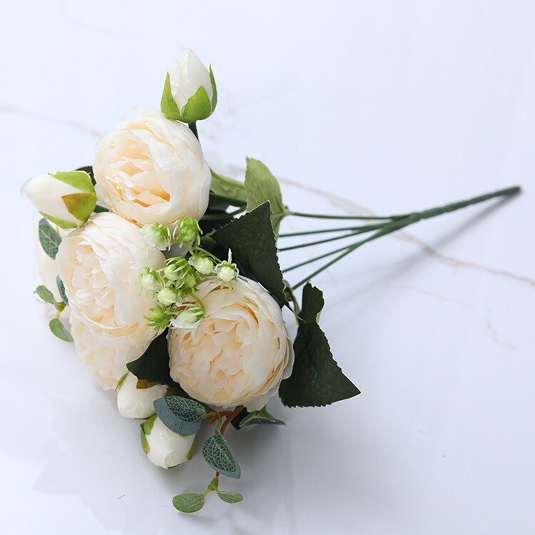 30Cm Rose Roze Zijde Pioen Kunstbloemen Boeket 5 Groot Hoofd En 4 Bud Goedkope Nep Bloemen Voor Thuis bruiloft Decoratie Indoor: WHITE