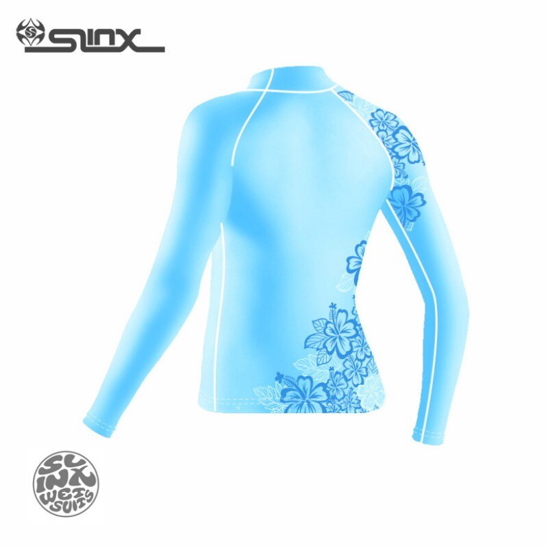 Zonwering Rash Guard Lange Mouwen voor Vrouwen Blauw gedrukt Dive Skins Surfen Zwemmen Nat Pak Basic Wetsuit voor vrouwen