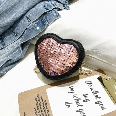 Europe Cute Girls Sequins Coin Purses Heart-shaped Princess Mini Glitter Paillette Bag Kids Chain Messenger Bag Wallets: Pink