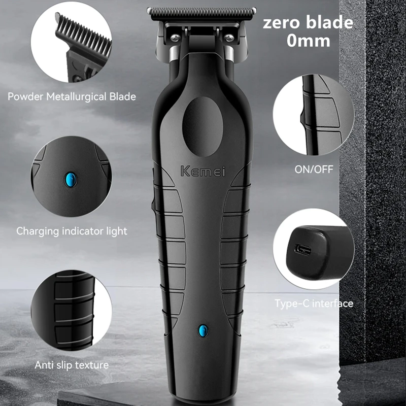 Kemei 2299 recortador de pelo de barbero eléctrico para hombres cortadora de pelo de barba máquina para cortar cabello inalámbrica recargable, 0mm