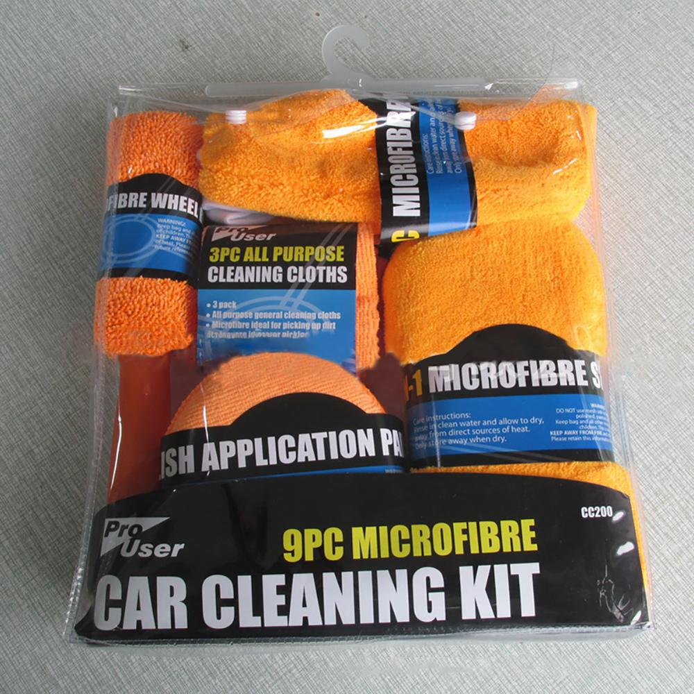 9 Uds Kit de limpieza para lavado de autos con cuidado automático incluye 3 * toallas de microfibra, 3 * Almohadillas aplicadoras, esponja de lavado, guante de lavado, cepillo de rueda: Orange