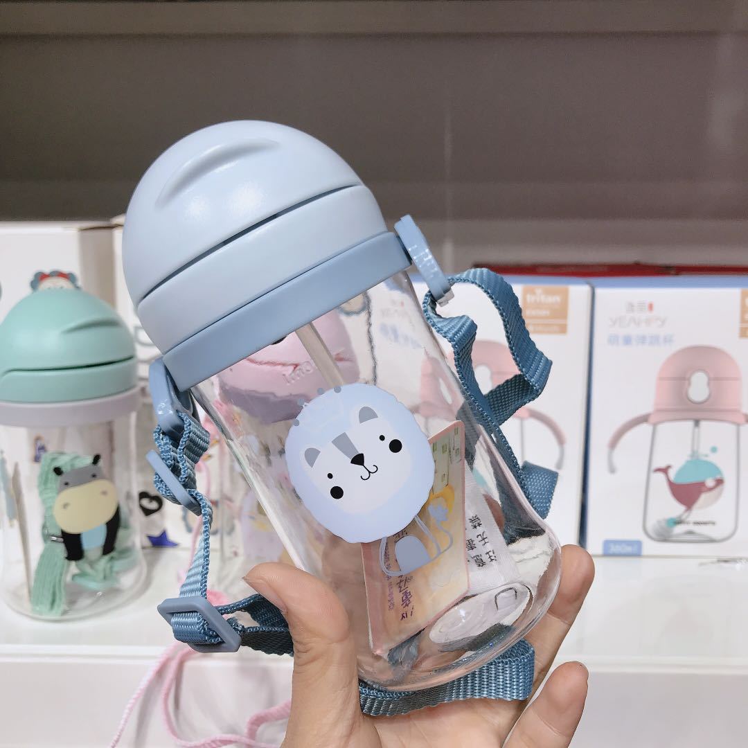 Biberon pour Bébé avec Paille Capacité 250 ou 350 ml pour Apprendre à Boire, Bouteille d&#39;Alimentation, pour Enfant, Entraînement: 350ml Blue Strap
