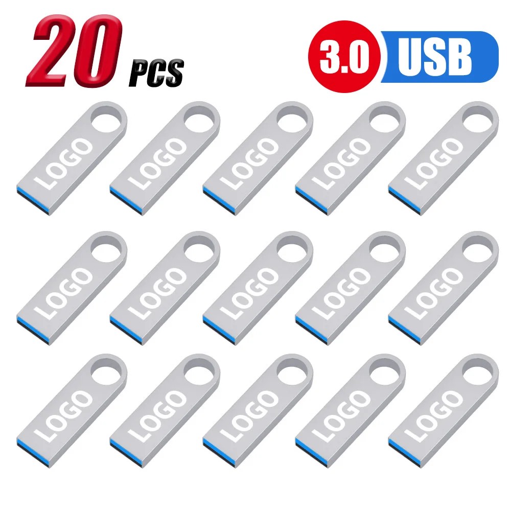 10/ 20/50 Pcs/lot Free Logo metal USB 3. 0Flash Drive 64GB 32GB memory Flash USB Stick 16GB 8GB pen drive PenDrive U Disk: Silver / 16GB