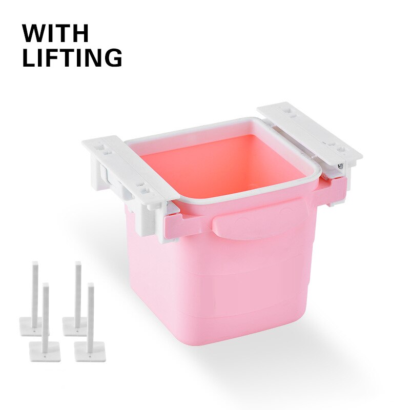 O lixo retrátil da lata de lixo da tração invisível do escritório da lata de mesa do agregado familiar da gaveta do lixo sob tabelas push-pull escaninhos de lixo portáteis: pink B