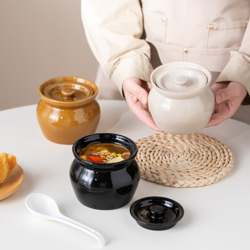 1 szt. ceramiczny garnek robić duszenia 400 ml, pogrubiony garnek o dużej pojemności z pokrywką, żaroodporny ceramiczny parowar, miska robić gotowania na parze.