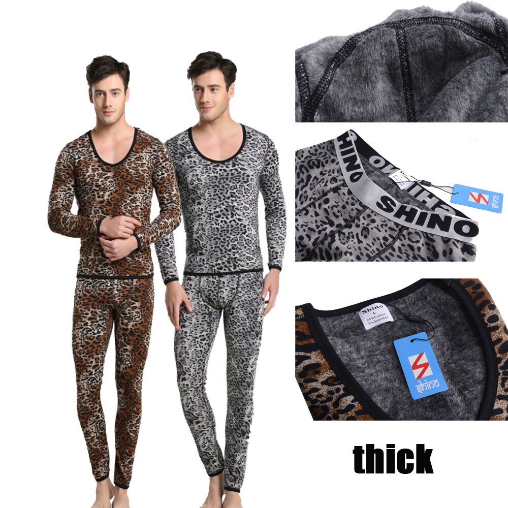 Mænd bomuld termisk sæt undertøj vild leopard print jakkesæt holde opvarmning lange johns bukser lang skjorte vinter nattøj m-xl