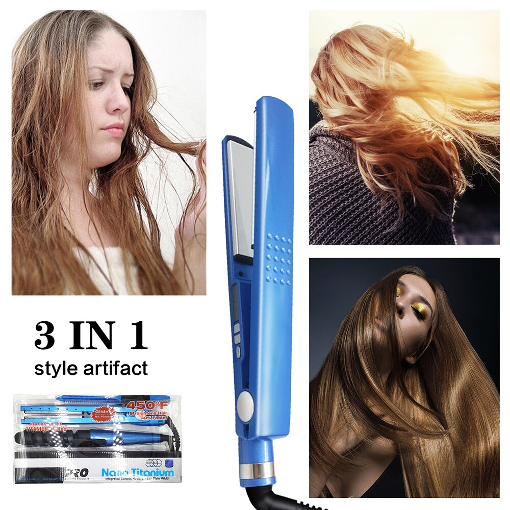 Fer à lisser 3 en 1, brosse à cheveux Plate, fer à friser, Nano Titanium 11/4, pince à sertir