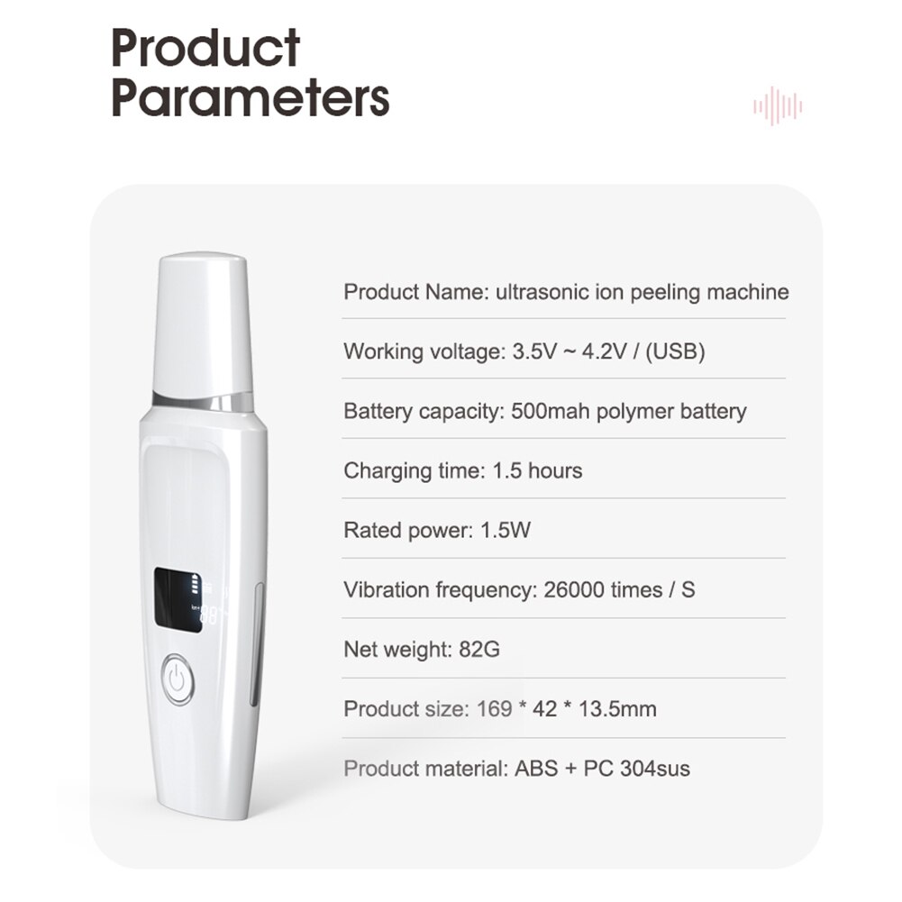 Rechargeable Ultrasonic Face Skin Ultrasonic Skin Scrubber Cleanser Face Cleansing Acne Removal Facial Massager Peeling